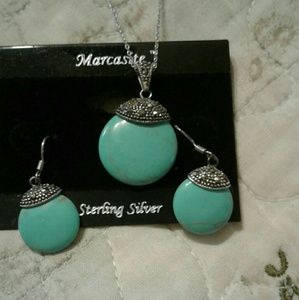 Turquoise and silver marcasite necklace/earring se